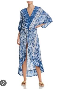 Surf Gypsy Blue and White Tie-Dye Maxi Cover up Size M